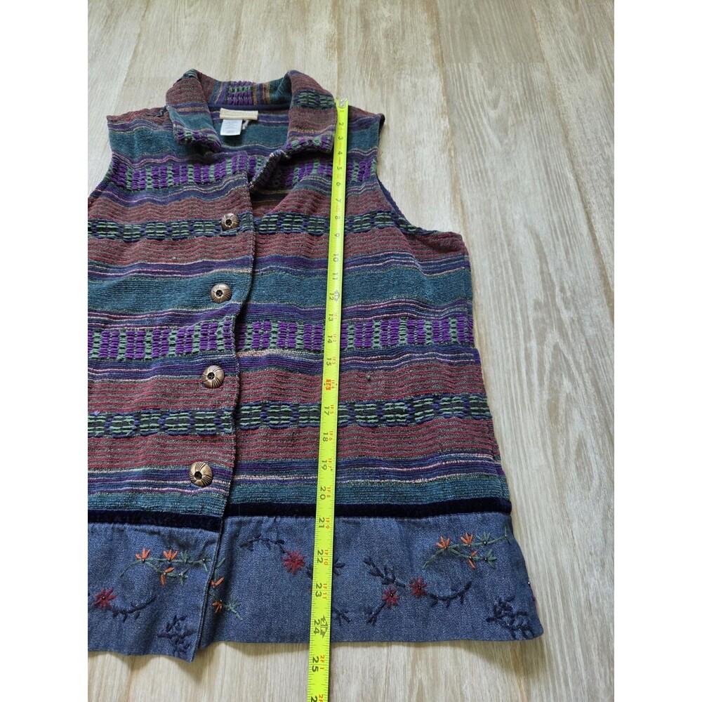 Coldwater Creek Tapestry Vest Embroidered Hem Button Front Cotton Womens L GUC - Picture 7 of 10